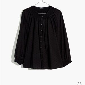 Madewell Floral Embroidered Smock-Necked Raglan Top